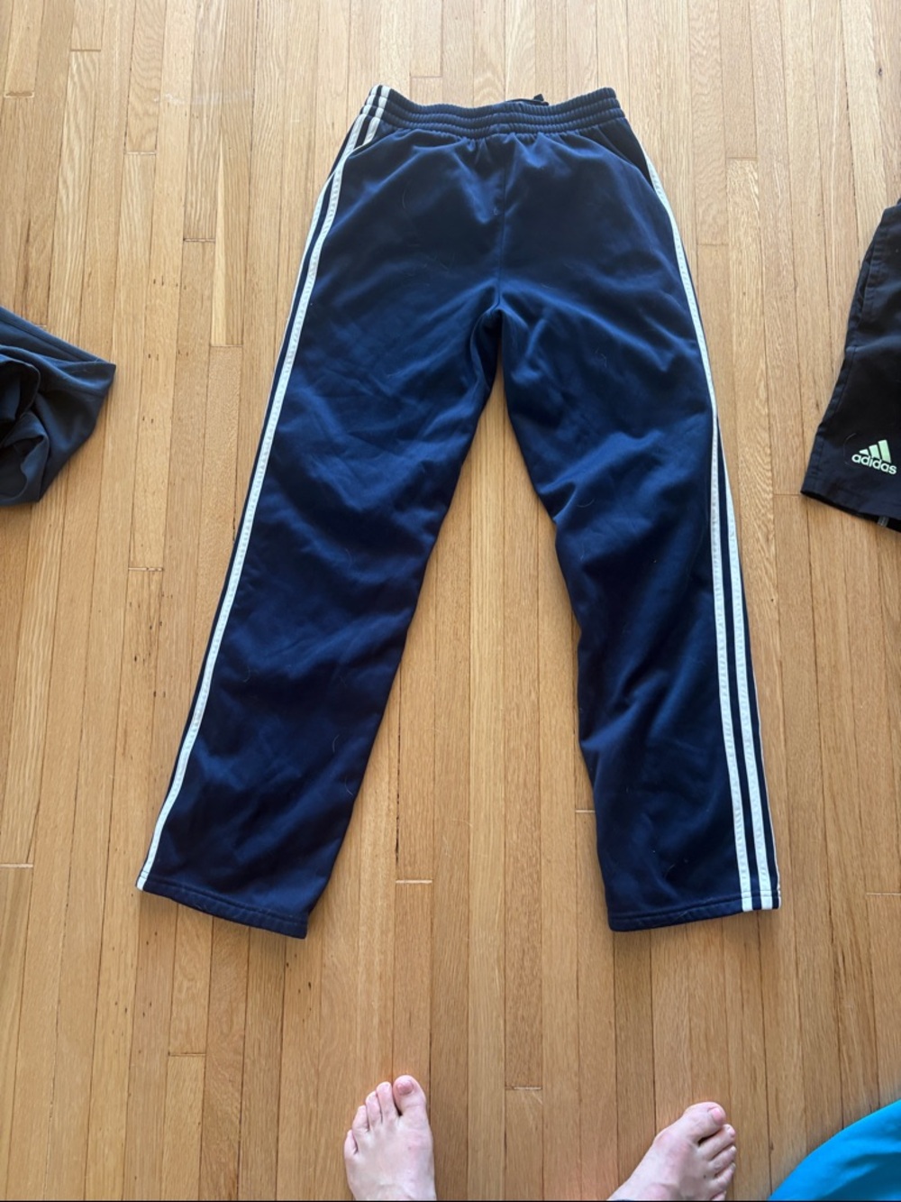 adidas fleece lined Navy Blue Kids Sweatpants with White Triple Stripes